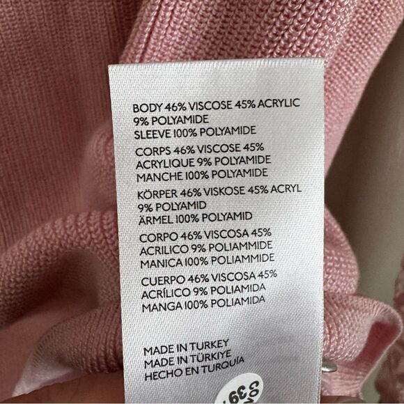 Anthropologie Baby Pink Ribbed Lace Sleeve Sweater Top - Picture 6 of 7